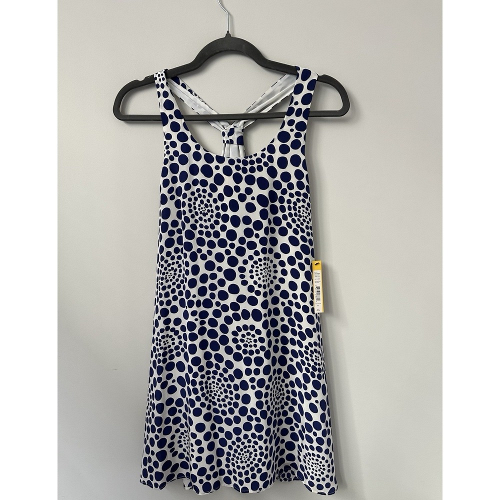 Alice + Olivia Medium silk mini dress blue polka dot pattern chic racerback